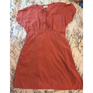 NEW Universal Thread Womens Tie‎ Neck Coral Pink Mini Short Sleeve Dress, Large